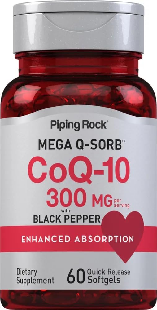 CoQ10 300mg | 60 Softgels | con pepe nero | Coq10 Coenzyme Supplement | Mega Q-Sorb | Absorbimento potenziato | Non OGM, Gluten Free | by Piping Rock