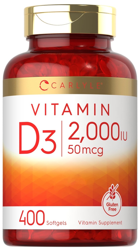 Carlyle Vitamin D3 2000IU Softgels | 400 Count | Non OGM, Gluten Free Formula | 50 mcg | Vitamina D Supplemento