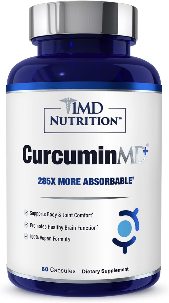 1MD Nutrition CurcuminMD Plus - Curcumina Turmerica con Boswellia Serrata - 285x Più assorbibile | Stiffness Joint, Recupero Muscolare e Supporto Mood | 60 Capsule