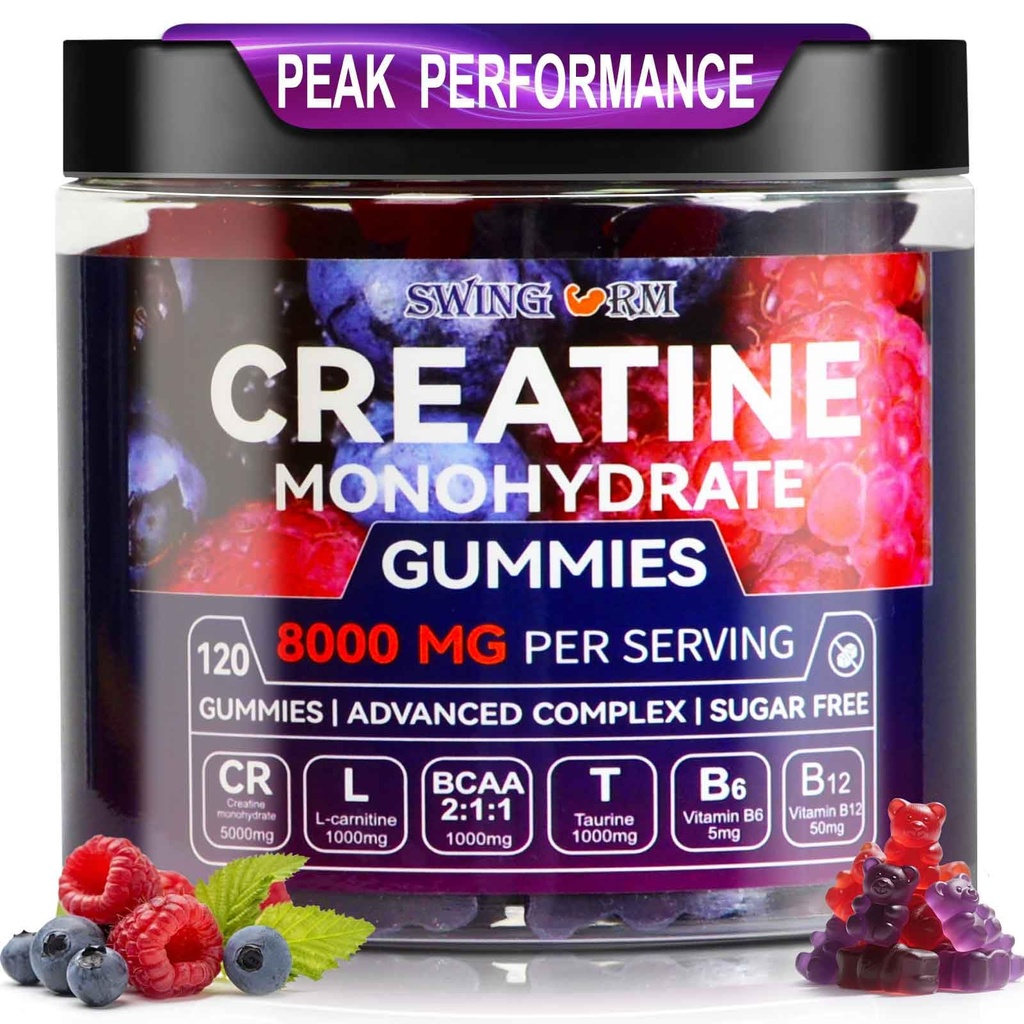 Creatina Monoidrato Gummies 6500mg per Serve per Uomini & Donne - 120 Gummies X5 Forza Zucchero Free Chewable Creatina per Muscle Builder, Forza Muscolare, Pre-allenamento Supplemento (Blueberry)
