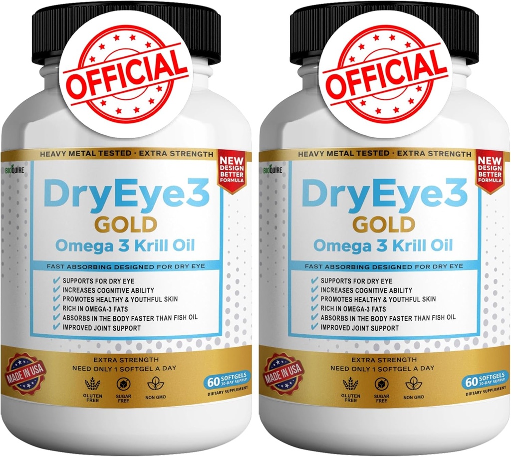 Occhio secco 3 Omega 3 Krill Olio Extra Forza, 60 Softgels, Supporto per occhi asciutti, Non OGM, Senza glutine, Zucchero Libero (2)