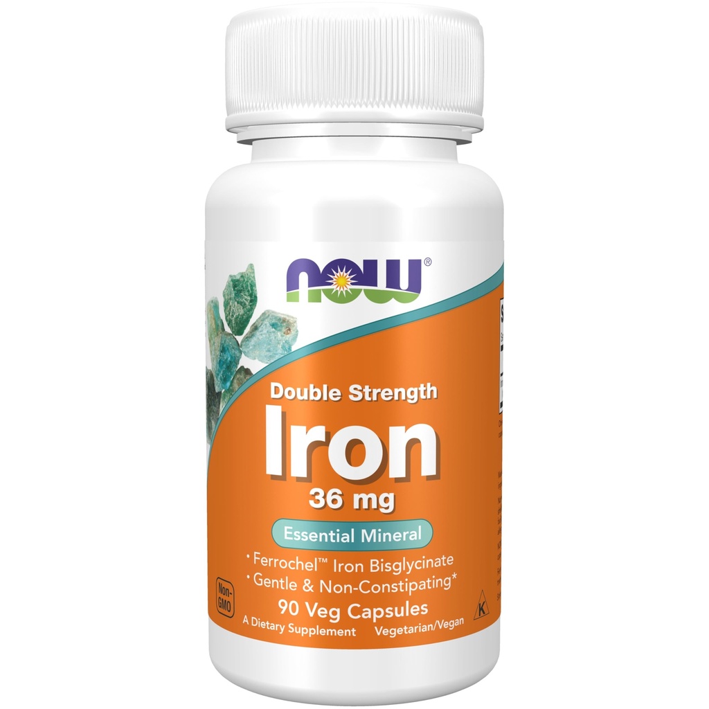 NOW integratori, ferro 36 mg, doppia resistenza, non costipazione*, minerale essenziale, 90 capsule di veg