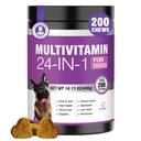 24-in-1 Cane Vitamine e Integratori 200 Ct Cani Multivitamina Chewable Contain Probiotici Omega-3 Glucosamina per Cani Cappotto Pelle Giunto Gut Liver Brain Occhi Immune Supporto - Pollo