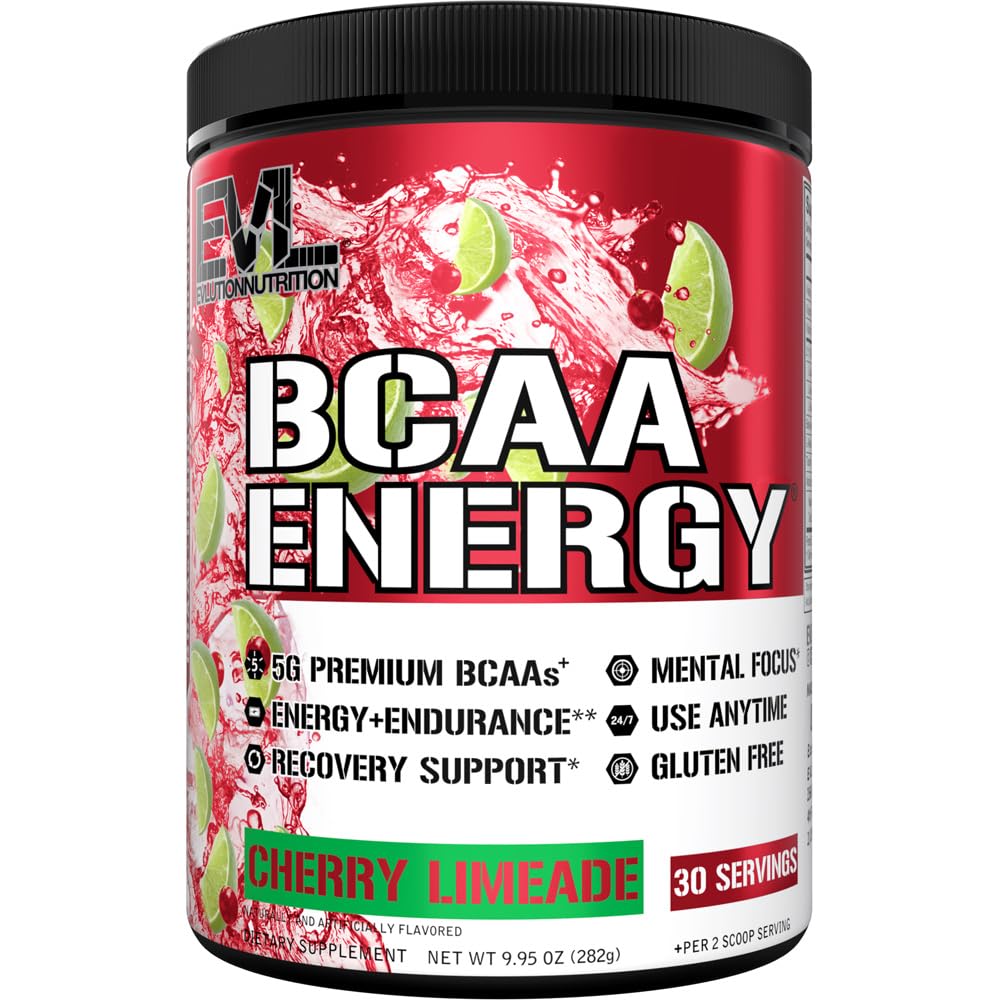EVL BCAAs Aminoacidi Polvere - BCAA Energy Pre Workout Polvere per il recupero muscolare magra crescita e resistenza - Reidratando Post Workout Recovery Drink con caffeina naturale - Cherry Limeade