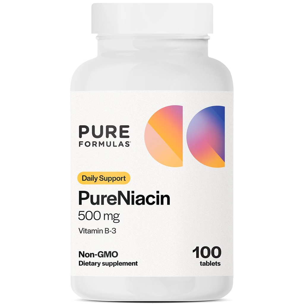 PureFormulas Niacin puro - Vitamina B3, 500 mg rilascio immediato Niacin 500mg - Acido nicotinico 100 compresse - Non-GMO B3 Vitamine Integratore di niacina