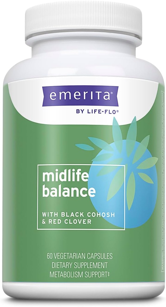 Emerita da Life-flo Midlife Balance, Menopause Supplements for Women, Healthy Balance Support with Black Cohosh and Red Clover, 60-Day Guarantee, Not Tested on Animals, 30 Servings, 60 VegCaps
