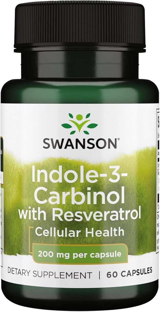 Swanson Indole-3-Carbinol con Resveratrolo - Integratore I3C Promuovere la protezione cellulare - Integratore naturale per aiutare a mantenere l'equilibrio ormone sano - (60 capsule, 200 mg ogni)