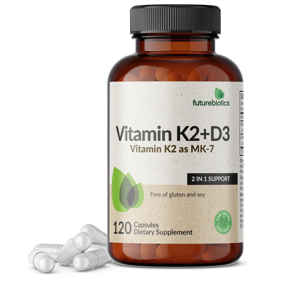 Vitamina K2 (MK7) con D3 Supplemento - Formula non OGM - 5000 IU Vitamin D3 & 90 mcg Vitamina K2 MK-7, 120 capsule vegetariane