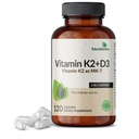 Vitamina K2 (MK7) con D3 Supplemento - Formula non OGM - 5000 IU Vitamin D3 & 90 mcg Vitamina K2 MK-7, 120 capsule vegetariane