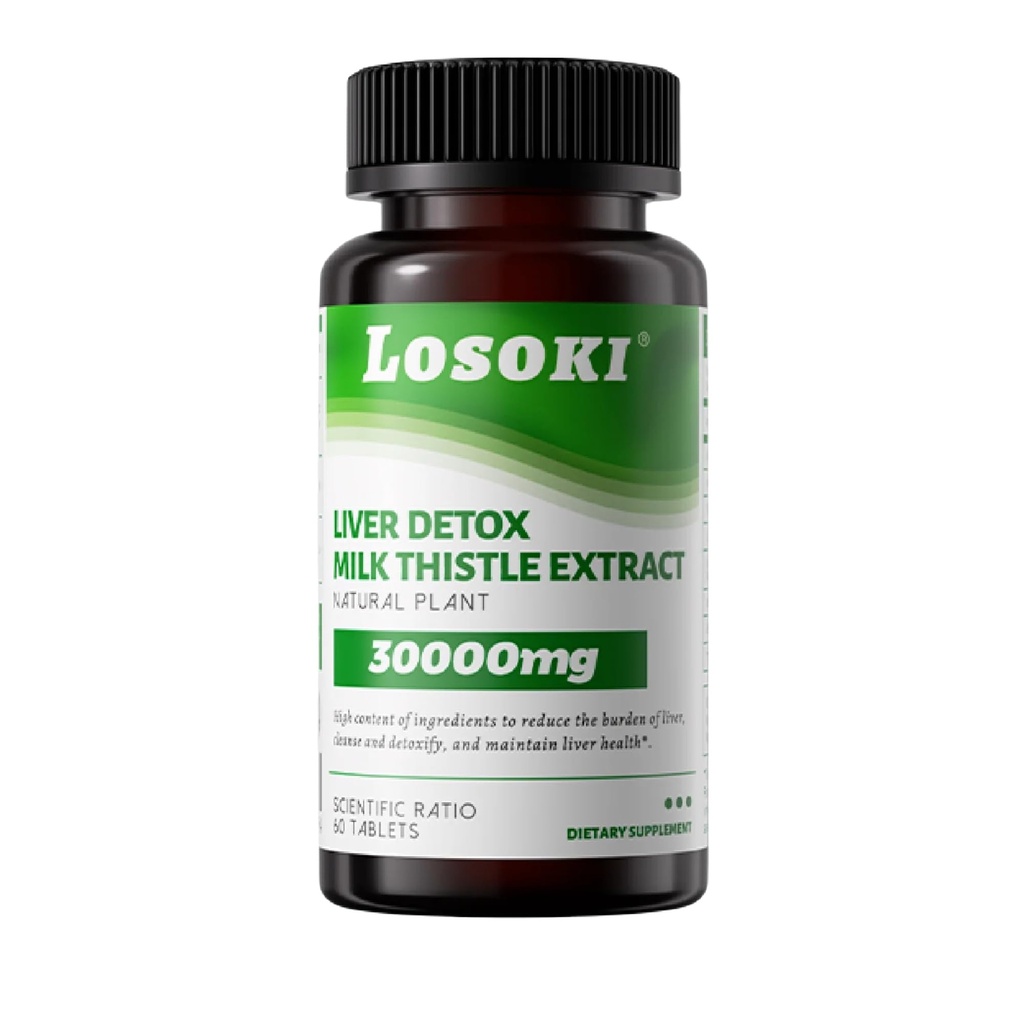 Integratore di disintossicazione del fegato, 30.000mg estratto di cardo del latte, curcuma, carciofo & Glutathione – Supporta la salute e la funzione antiossidante del fegato – 60 compresse