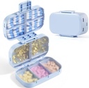 MEACOLIA Tripla pieghevole Pill Organizer, 9 scomparti Travel Pill Case con grande capacità, Scatola Pillola Quotidiano Piccolo contenitore per la vitamina, olio di fegato di Cod, ingredienti (blu)