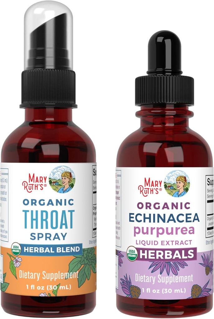 MaryRuth Organics Throat Spray (Unflavored) & Echinacea Purpurea Drops | USDA Organic, Clean Label Project Verified® | Vitamine per Throat Relief, Immunità & Salute complessiva | Vegan, Non OGM