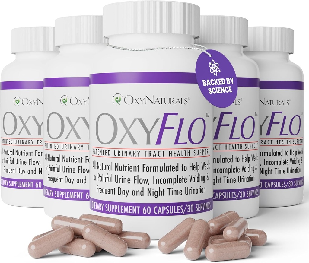 Pillole di controllo della vescica di OxyFlo per le donne e gli uomini - Ridurre la vescica iperattiva e leakage - Supporta il tratto urinario (UTIs) Potente miscela di clinicamente provata, ingredienti naturali 5 bottiglie (150 porzioni)