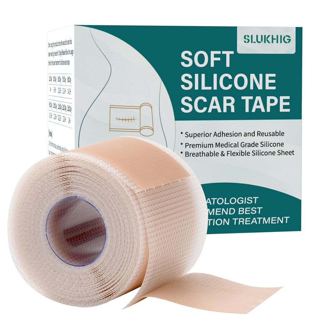 Fogli per cicatrici in silicone (1.6"x 79" Roll-2M), Nastro per cicatrici in silicone per il trattamento di rimozione delle cicatrici, Strisce per cicatrici in silicone riutilizzabili per C-Sezione, Keloid, Burn, Acne, Cicatrici chirurgiche
