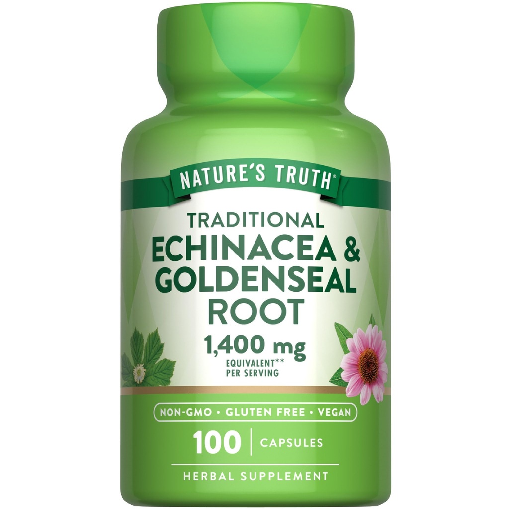 La verità della natura Echinacea Goldenseal Capsule | 1400mg | 100 Count | Vegan, Non-GMO & Gluten Supplemento gratuito | Herbal Support Complex