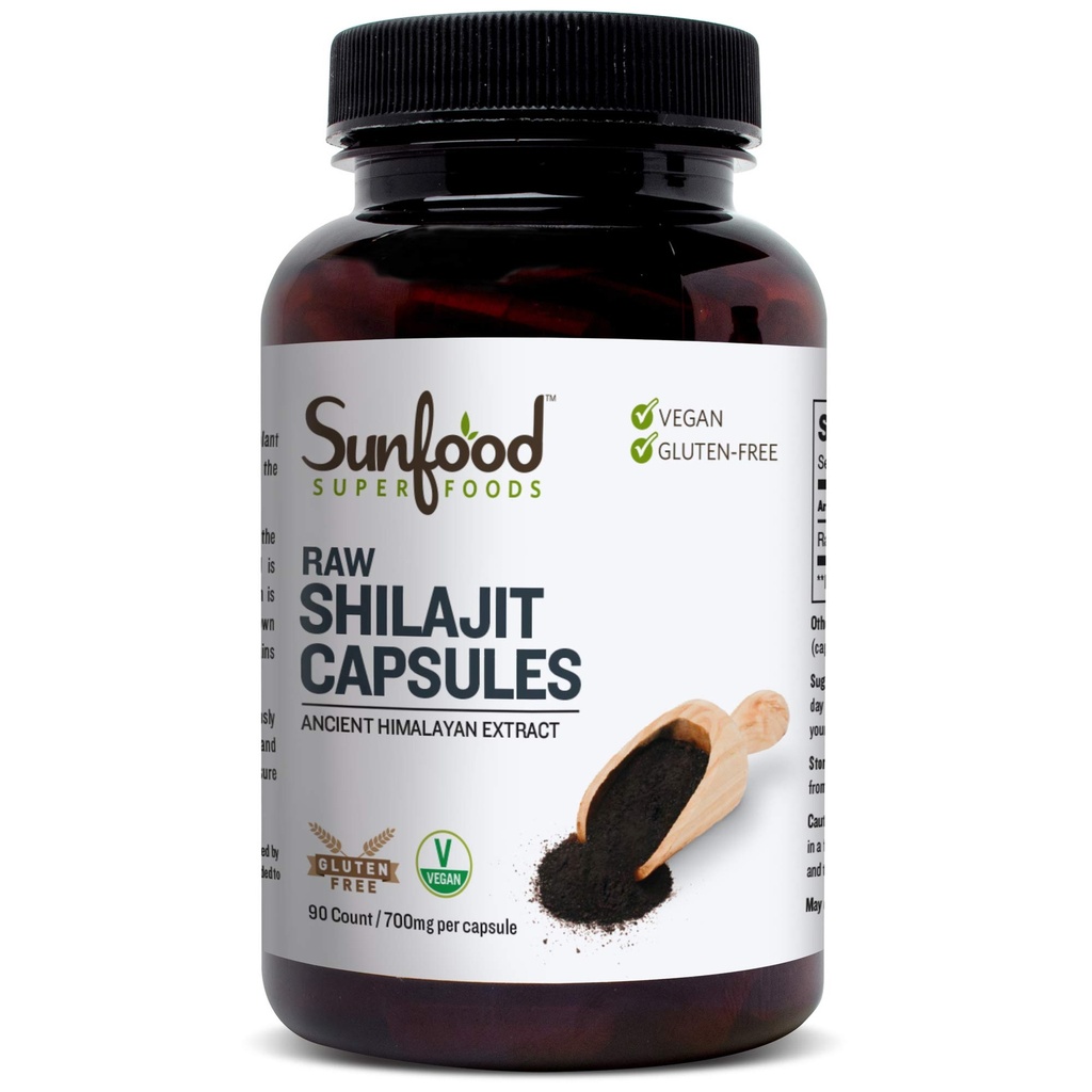 Sunfood Superfoods Shilajit Capsule - Pure Shilajit Resina per le donne e gli uomini, Antico estratto himalayano con acido Fulvic, minerali, pillole della polvere di Shilajit - 90 capsule