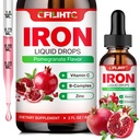 Supplemento di ferro liquido per le donne uomini e bambini gocce di ferro multivitaminico con Folate, vitamina C, B6, B12, zinco per l'anemia, carenza di ferro, Costruttore di sangue, energia - Natural Pomegranate Flavor, Vegan 2 Fl Oz