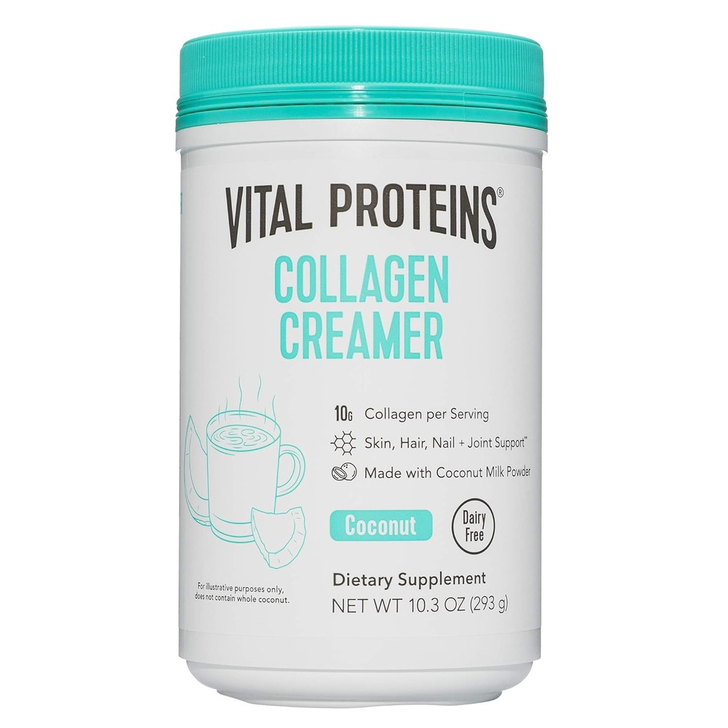Proteine vitali Collagen Coffee Creamer, Non Latticini e Polvere di zucchero basso con collagene Peptides Supplemento - Sostenere capelli sani, pelle, chiodi con Energy-Boosting MCTs - Coconut 10.3oz