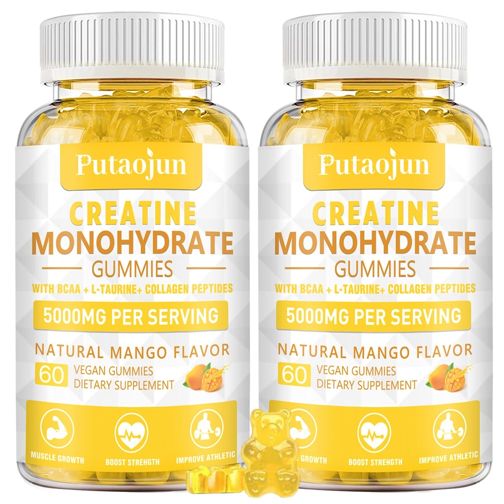 Creatina monoidrato con vitamine D3 & B12 | Collage idrolizzato senza zucchero & Creatina Gummies | 120 Conte
