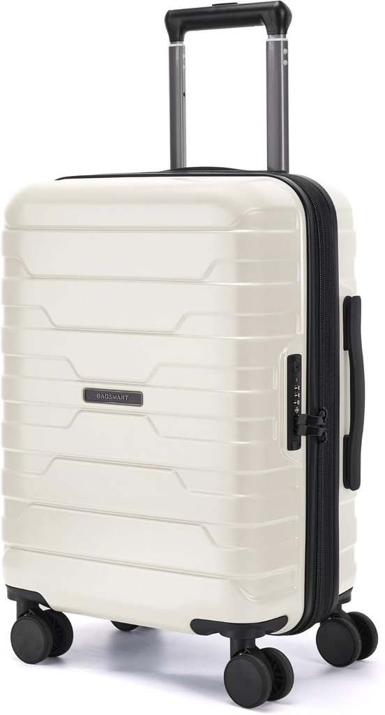 BAGSMART Carry Su Bagaglio 22x14x9 Airline omologato con Spinner Wheels,Peso leggero 20 pollici Bagaglio con serratura TSA,Espandibile Hard Shell Carry su valigette per uomini donne,bianco