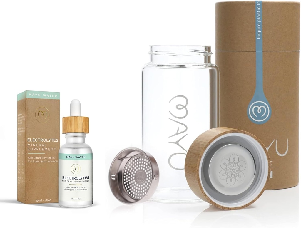 MAYU Electrolyte gocce di acqua + bottiglia di acqua 0.5L con bambù coperchio | Electro Spirit Bundle