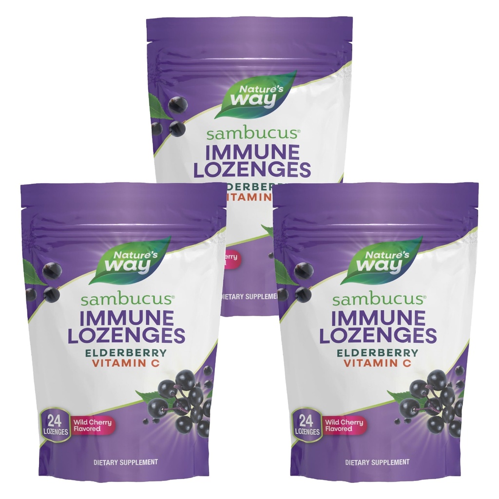 Lozenges Immune di Sambucus di modo naturale, vitamina C ad alta potenza, Elderberry, Ciliegia selvatica aromatizzata, 24 Lozenges (Packaging May Vary) - 3 Pack