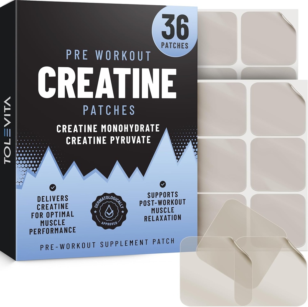 Pre Workout Creatine Patches - 36 Pcs | Creatine Monohydrate & Pyruvate | Energy Support & Muscle Recovery | Easy-to-Use Adhesive Patches for Gym, Fitness e Active Lifestyles