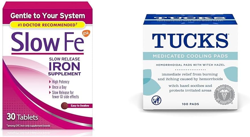 Lenta Fe 45 mg di ferro supplemento per le compresse di carenza di ferro & Tucks Medicated Cooling Pads per le emorroidi, 100 conte