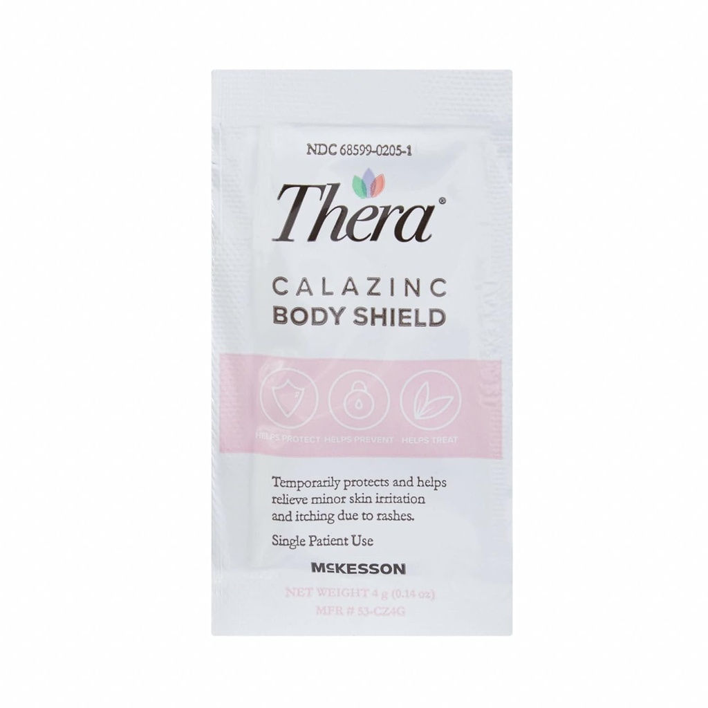 Thera Calazinc Body Shield, Calamine con crema di zinco [144 Packets Totale] -Unguento per barrier in pelle per Eczema, Psoriasi, Rash per pannolini - Imballaggi individuali, 4 g
