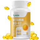 Vitamina D3 K2 Integratore con Olio MCT, Vitamina D3 5000 IU e K2 100 mcg Softgel, Integratore di supporto per la salute di ossa e cuore, Gluten Free - 90 Count Softgels