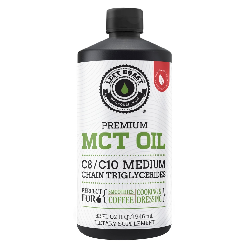 100% Coconut MCT olio liquido - MCT olio C8 C10 per l'energia mentale prolungata e il supporto di messa a fuoco Grande per Smoothies Salads Caffè & More - Palm Free Vegan Keto & Paleo Friendly 60+ Serve (32 Fl Oz)