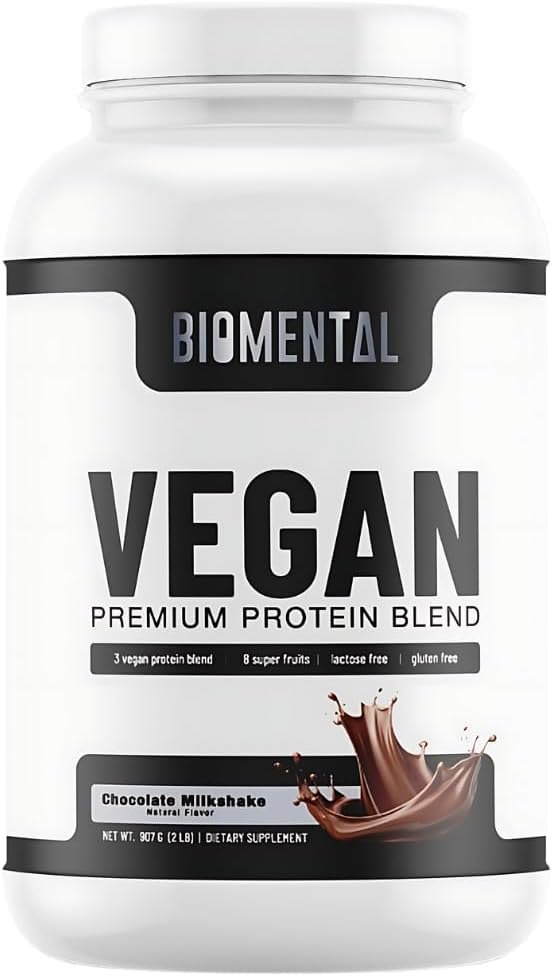 Biomental Vegan Chocolate Protein Powder - Basato sulle piante - Assorbimento asino - Delicious Chocolate - Muscle Building, Ideal Healthy Vegan Lifestyle - Non OGM, Gluten-Free Protein Supplement