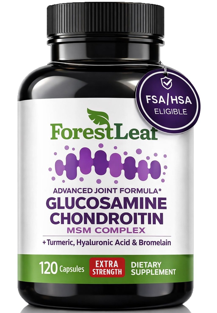 Glucosamina Chondroitin MSM Complex Supplement - Tripla resistenza 1200mg Joint Support Supplement per le donne e gli uomini con acido currico, ialuronico e bromelaina per flessibilità muscolare - 120 Caps