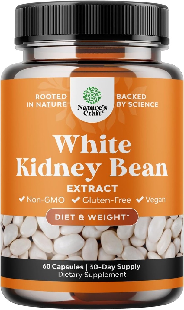 White Kidney Bean Extract Carb Blocker - White Kidney Beans Supplemento per Metabolismo Boost & Ease Calorie da Starchy Food - Carb Control Supplements - 60 capsule
