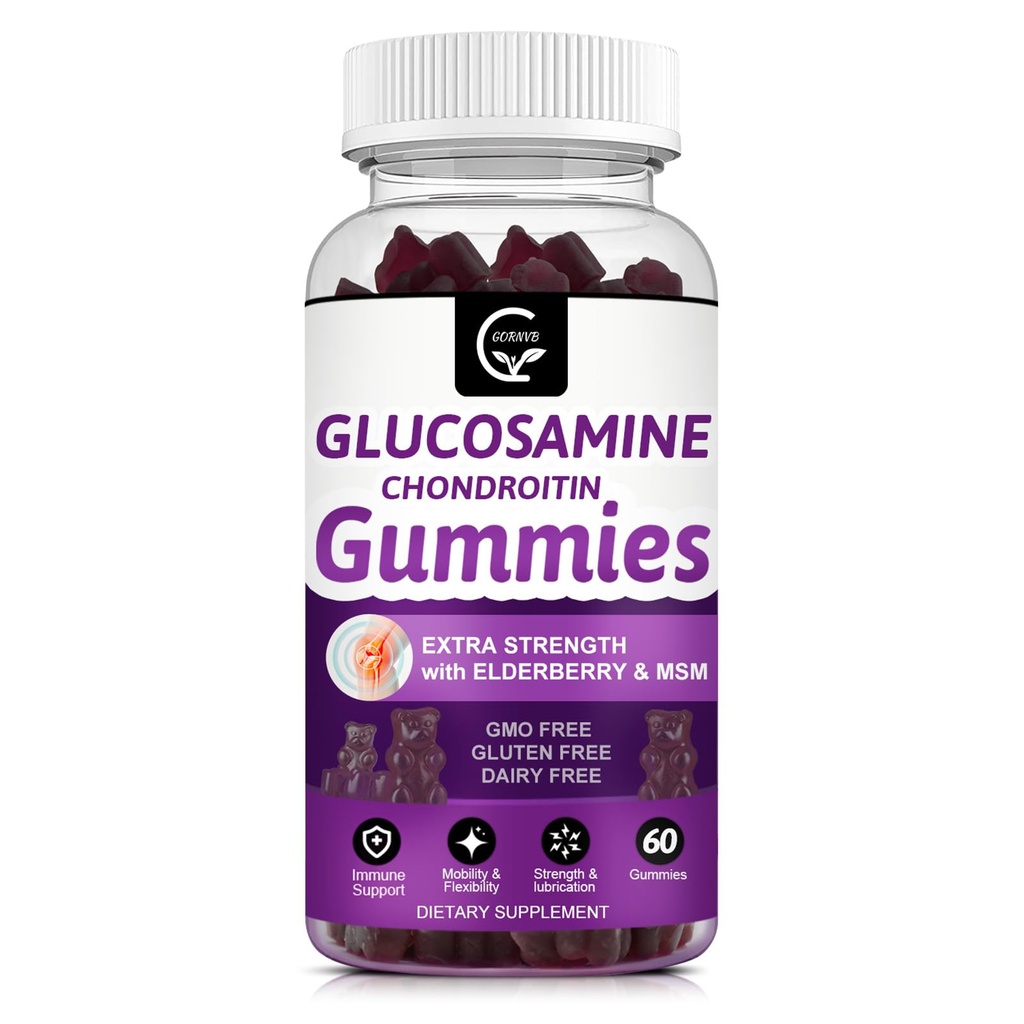 Glucosamina Chondroitin Gummies con MSM & Elderberry – Supporto per la mobilità e la flessibilità ad alta resistenza, Integratore Immune Antiossidante per le donne e gli uomini