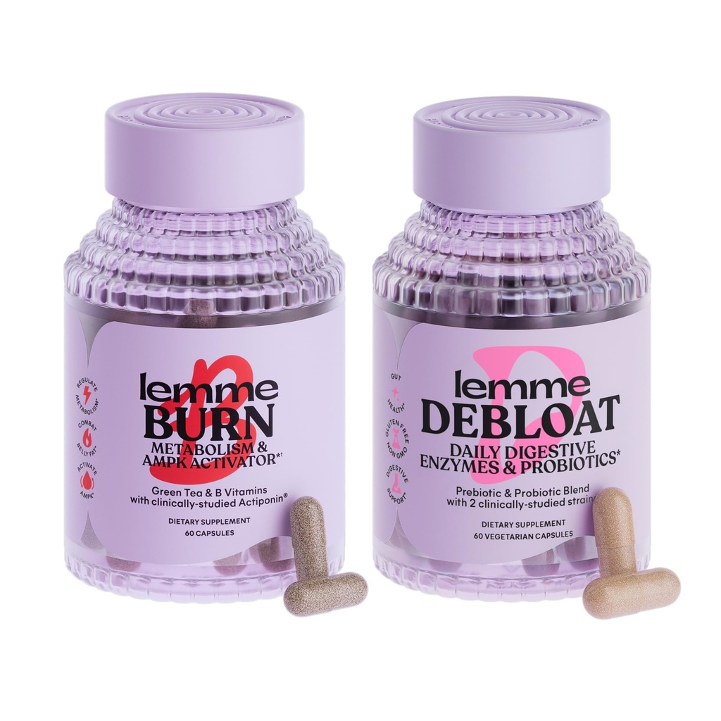 Lemme Burn & Debloat Capsule Bundle - Metabolismo & Fat Burning + Debloat Capsule per Bloating & Gas Relief, Probiotics & Prebiotics - Gluten Free, Non-GMO - 60 Ct.
