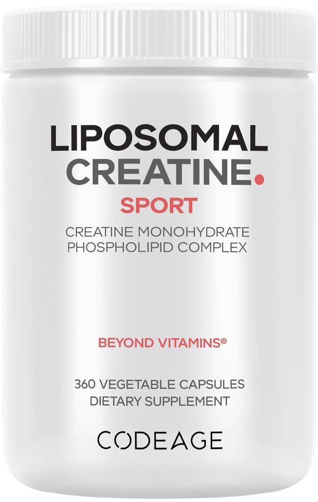 Codeage Liposomal Creatine Monohydrate Supplement, Pure Creatine 2500mg - 3 mesi di alimentazione, Micronized, Creatinine Muscles Nutrizione sportiva e atleti, Non-GMO - 360 capsule