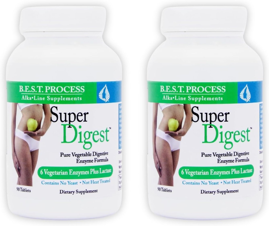 SuperDigest (2 Pack) Migliore Alcalina di processo — Supporto digestivo multi-enzima — Enzimi digestivi con Alfalfa, Papain & Bromelain (Amichevole vegetariano)