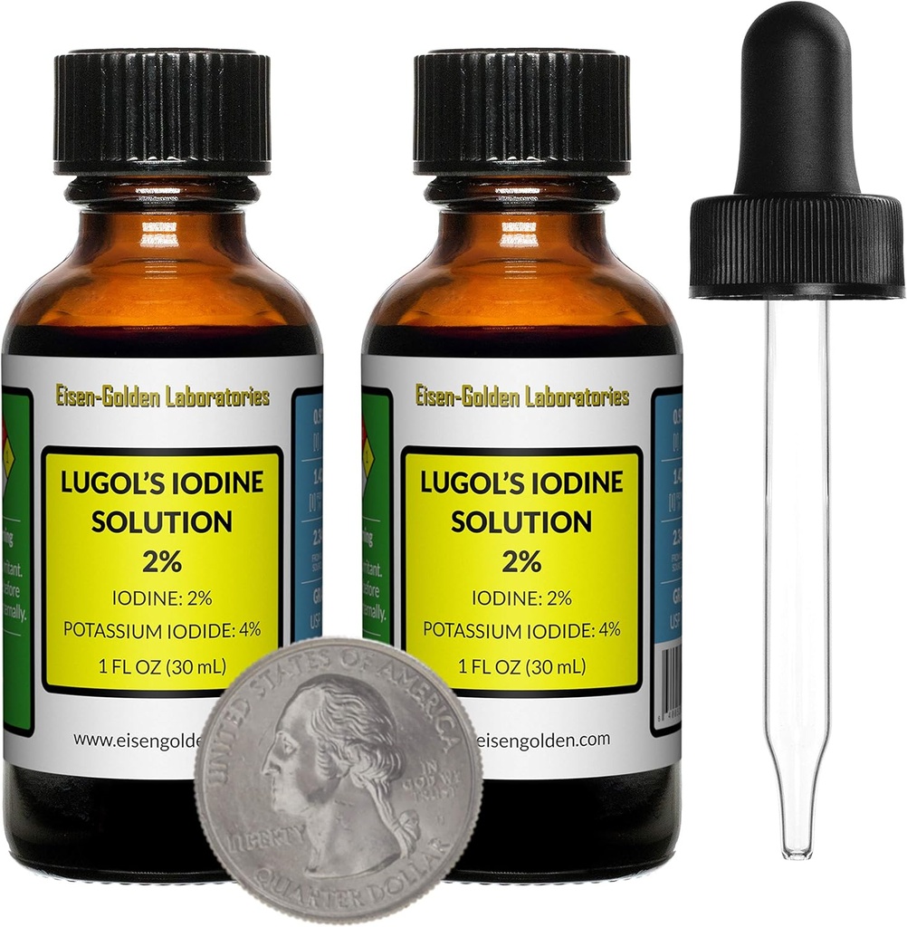 Iodio di Lugol / 2% Soluzione / 2 Oz in due bottiglie di vetro d'ambra / Gocce libere / USA