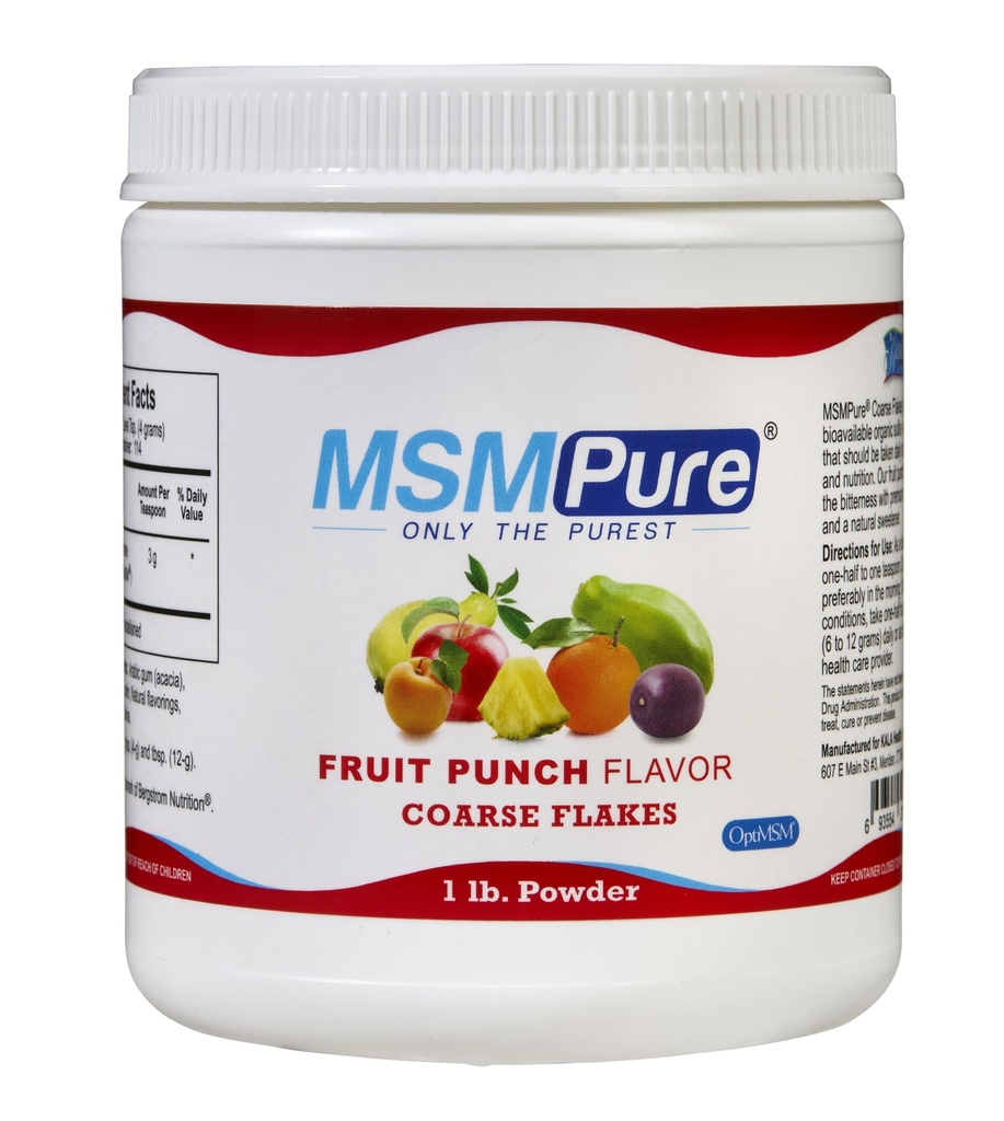 KALA HEALTH MSMPure Frutta Punch aromatizzata Coarse MSM Powder Flakes – Zolfo organico per flessibilità articolare, apparenza della pelle e supporto per capelli e unghie – 1 lb, USA Made, Cristalli distillati
