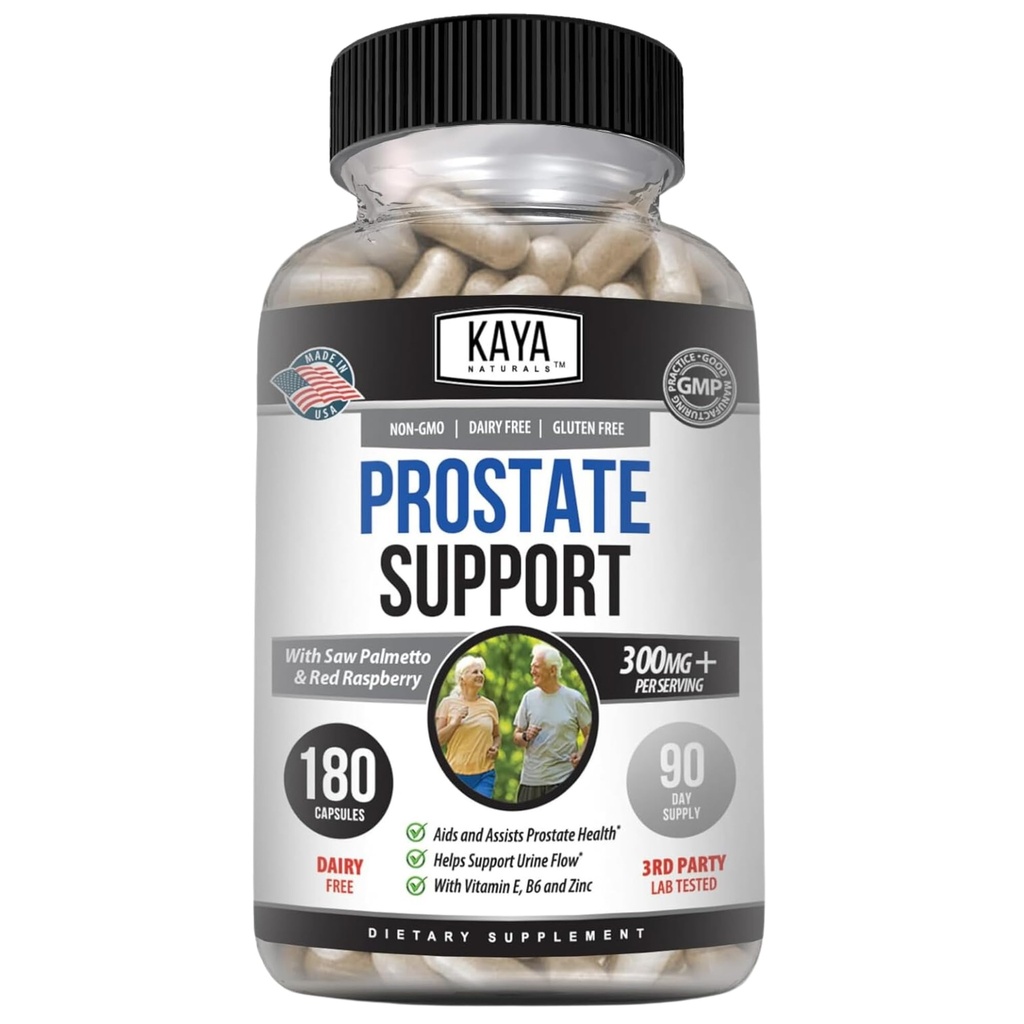 Kaya Naturals Prostate Support | Potent DHT Blocker per la crescita dei capelli, Promuovere il sonno, Beta Blocker per ridurre l'urinazione frequente, Support Bladder Emptying & Stamina Supplement (180 capsule)