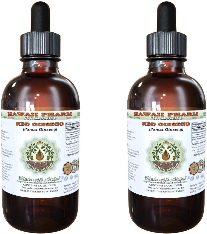 Estratto di liquido senza alcool di Ginseng rosso, Ginseng rosso organico (Panax Ginseng) Dried Root Glycerite Natural Herbal Supplement, Hawaii Pharm, USA 2x4 fl.oz