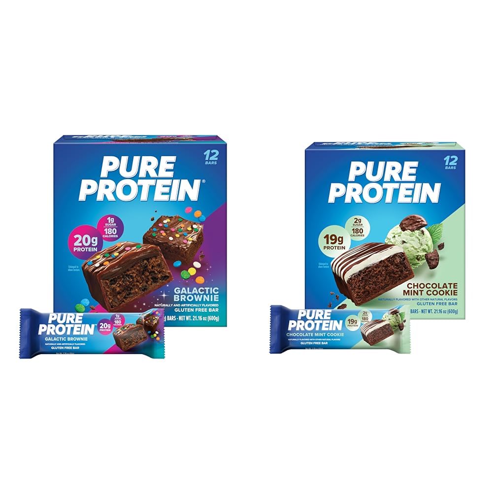 Proteine pure 12 Conte Galactic Brownie & Chocolate Mint Cookie Protein Bars Bundle | 20g & 19g High Protein | Gluten Free | Pre & Post Workout | Low Sugar