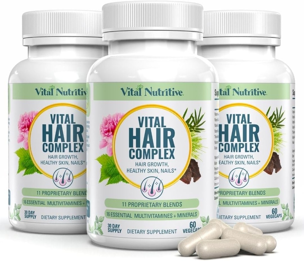 Vital Hair Complex -Hair Vitamine di crescita per le donne e gli uomini -Biotin & Vitamina B -Hair Supplemento di crescita per la pelle e le unghie dei capelli sani -Hormone & Gluten Free -Hair Vitamine per le donne