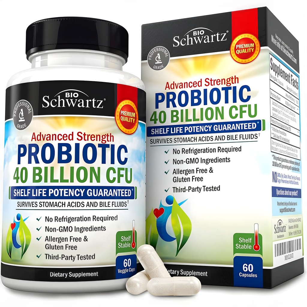 BioSchwartz Daily Probiotic Nutritional Supplement - 40 miliardi di CFU per la salute del fegato - Probiotici per gli uomini e le donne - Salute digestiva con Astragalus & Lactobacillus - Shelf Stable - 60 Count