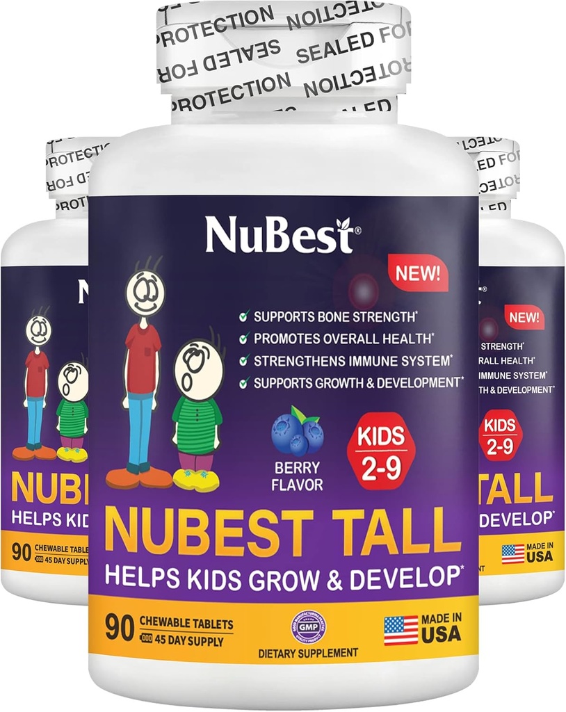NuBest Tall Kids - Toddlers Vitamins and Kids Vitamins for Age 2 to 9 - Support Bone Strength, Salute e Immunity - Forma animali - 270 Chewable Berry Tablet | Pack 3
