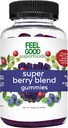 FeelGood Superfoods Super Berry Multivitamin Integratori, Acai, Amla, Lingonberry, Maqui, Bilberry e Aronia Berry Gummies, Berry Flavor, Vegan, Non OGM, 60 Conte