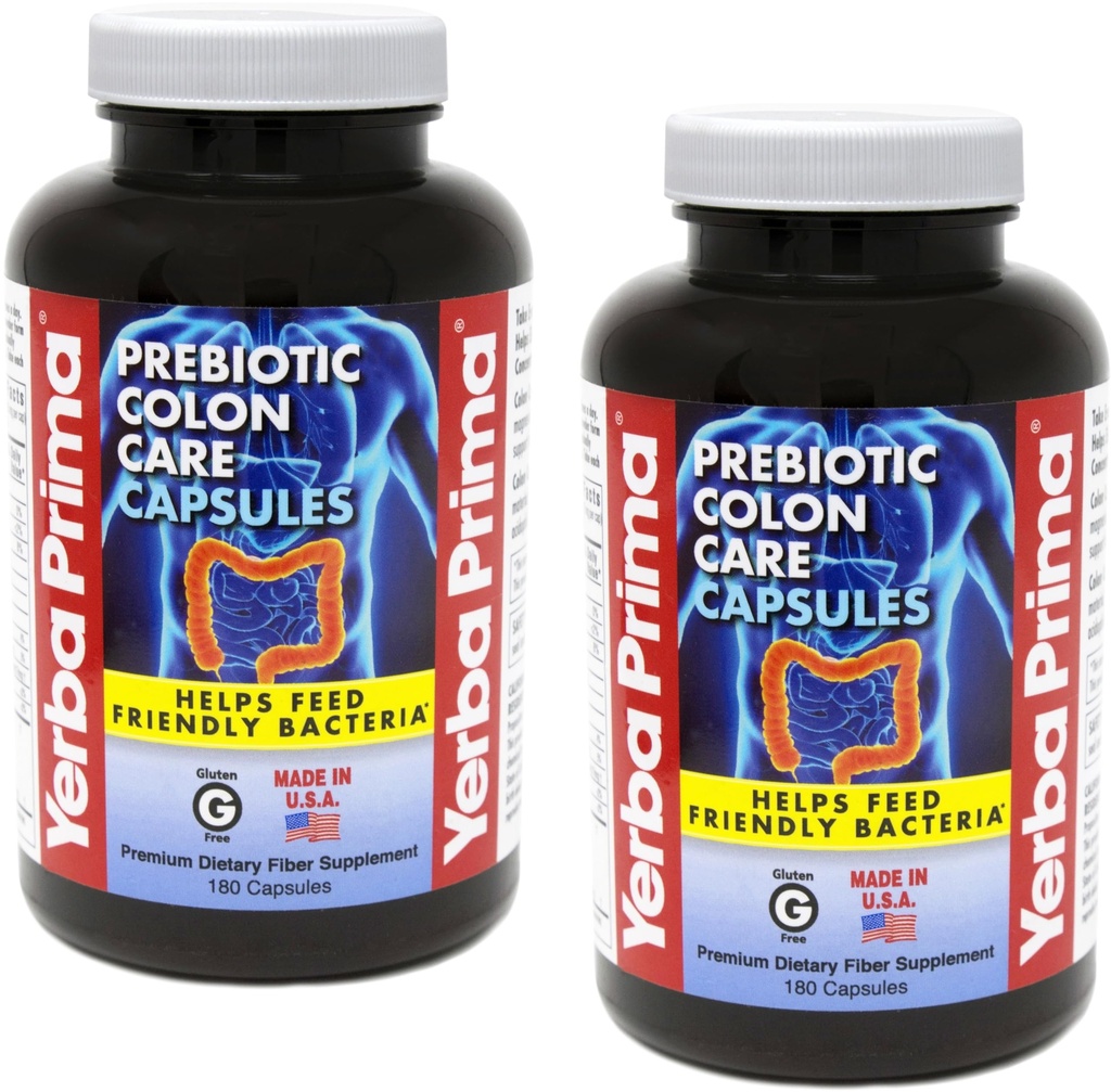 Yerba Prima Prebiotic Colon Care Capsule, Non OGM, Keto Friendly, 180 Caps, (2 Pack)