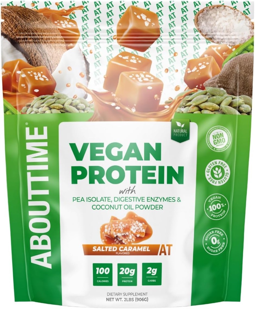 Circa il tempo Vegan Protein Powder 20g Caramel salato, Ingredienti naturali, Non OGM, Basato sulle piante, Senza glutine, Soia, Latticini Free, 32 Serve