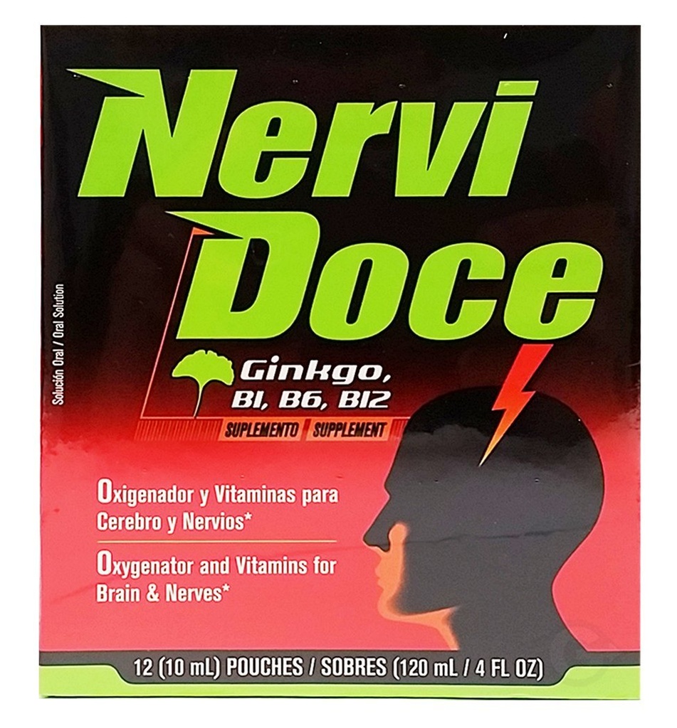 Nervidoce Multivitamin 12 Count Pouches - con Ginkgo Biloba e B Complex